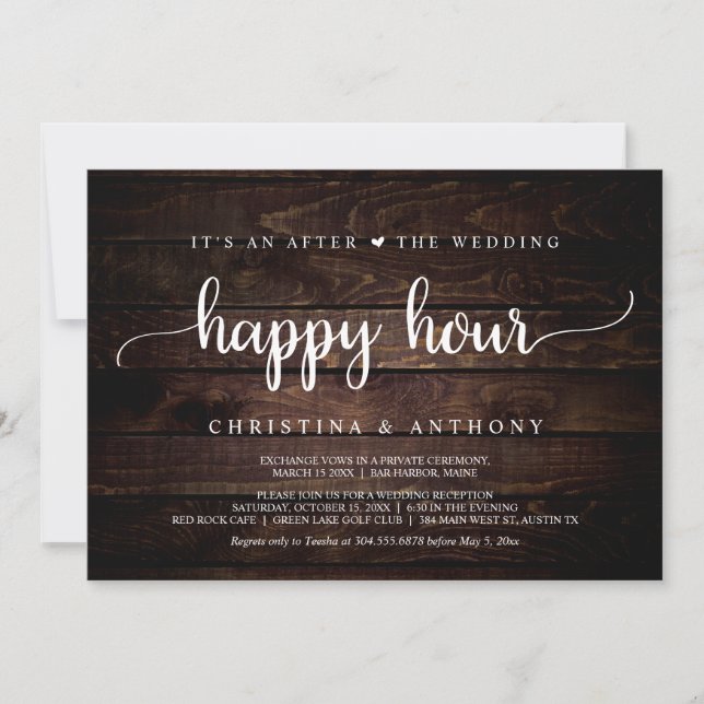 Invitation Après The Wedding Happy Hour, Rustic Elopement (Devant)