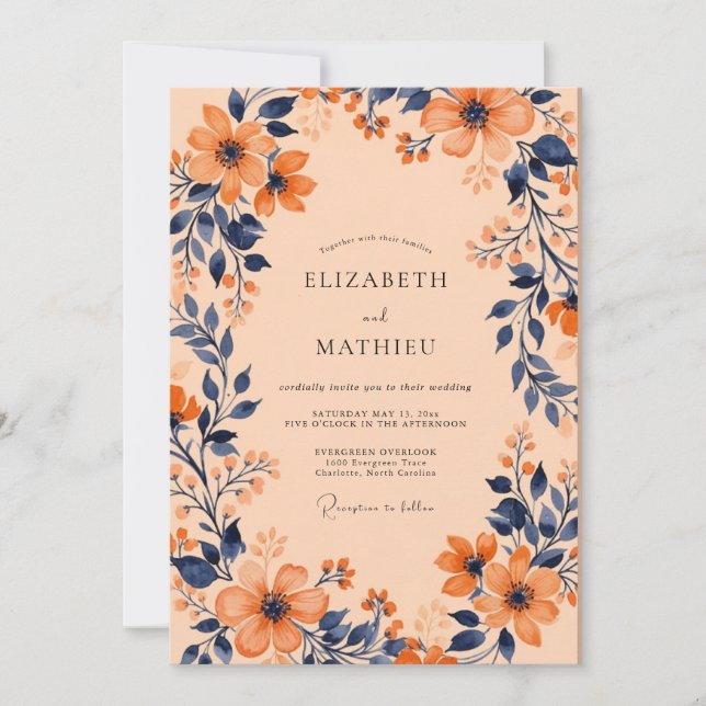 Invitation Apricot Captivating Botanical Wedding (Devant)