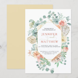 Invitation Apricot en fleurs géométrique - Arrière - plan or 