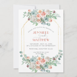 Invitation Apricot et Wasabi Vert Or géométrique Floral