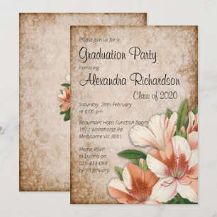 Invitation Apricot Lilies Graduation Vintage
