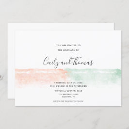 Invitation Apricot moderne simple et aquarelle verte