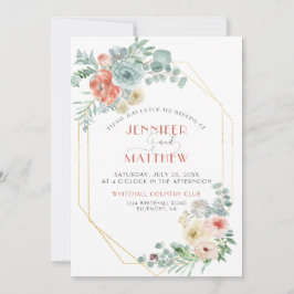 Invitation Apricot Wasabi Vert or Mariage géométrique Floral