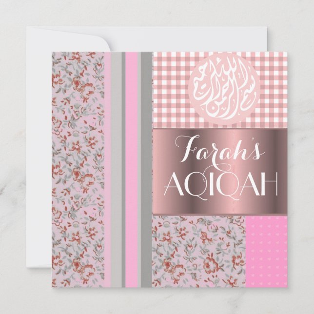 Invitation Aqiqah musulman de rose de bébé islamique (Devant)