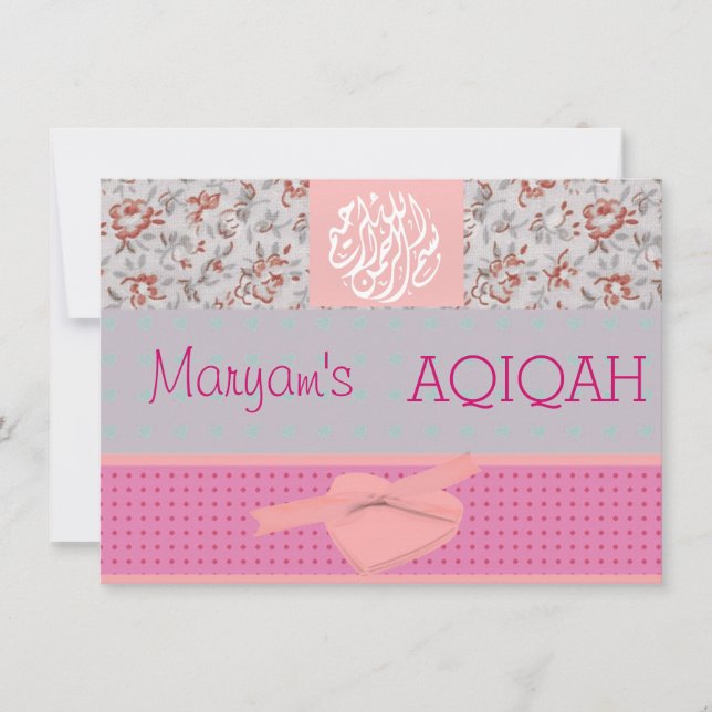 Invitation Aqiqah musulman de rose de bébé islamique (Devant)