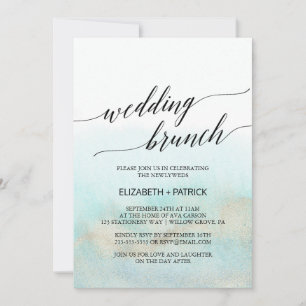 Invitation Aqua and Gold Watercolor Beach Brunch de mariage