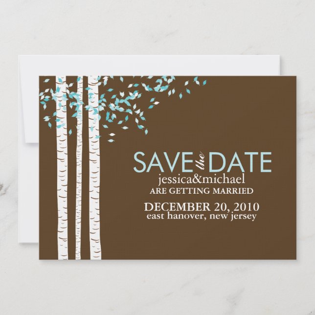 Invitation Aqua Arbres de bouleau Mariage Sauvegarder la date (Devant)