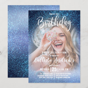 Invitation Aqua Baby Blue Triple Parties scintillant Ombre Ph