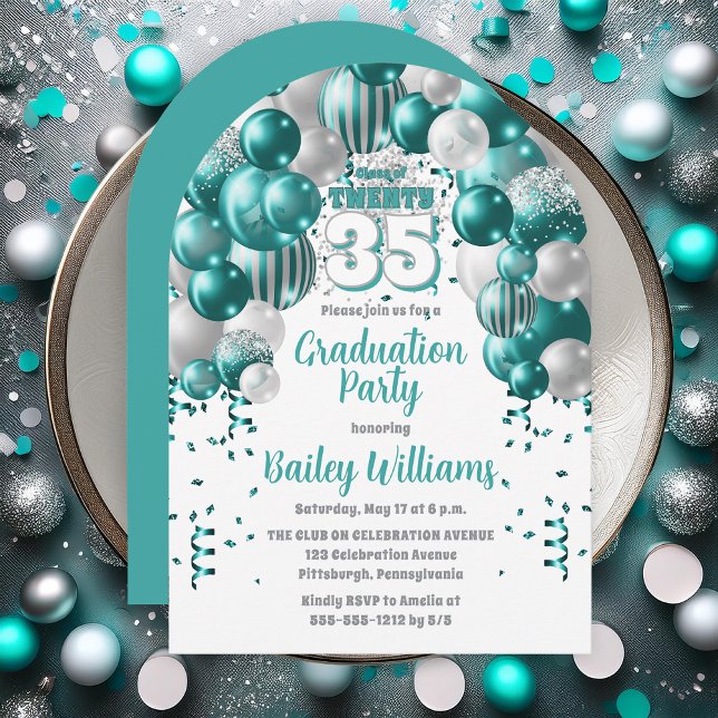 Invitation Aqua Balloons de classe Année Graduation Party (Aqua Balloons Class Year Graduation Party Invitations - Print and/or Download Available)