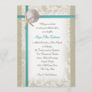 Invitation Aqua Beach Burlap et Lace Bat mitzvah