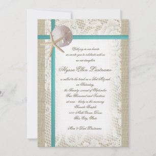 Invitation Aqua Beach Burlap et Lace Bat mitzvah