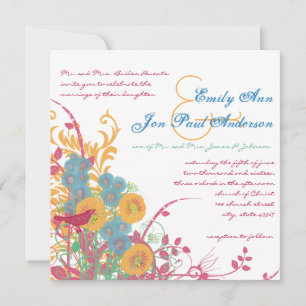 Invitation Aqua Beeswax Raspberry Wild Flower Mariage