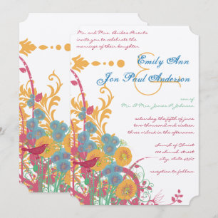 Invitation Aqua Beeswax Raspberry Wild Flower Mariage