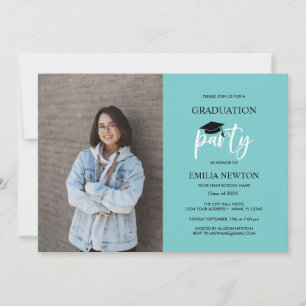 Invitation Aqua Black Photo Graduation