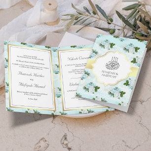 Invitation Aqua bleu et blanc Roses Floral Mariage musulman