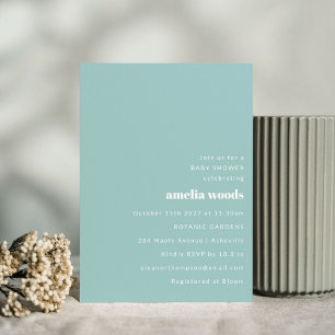 Invitation Aqua Bleu Minimaliste Moderne Baby shower Cute