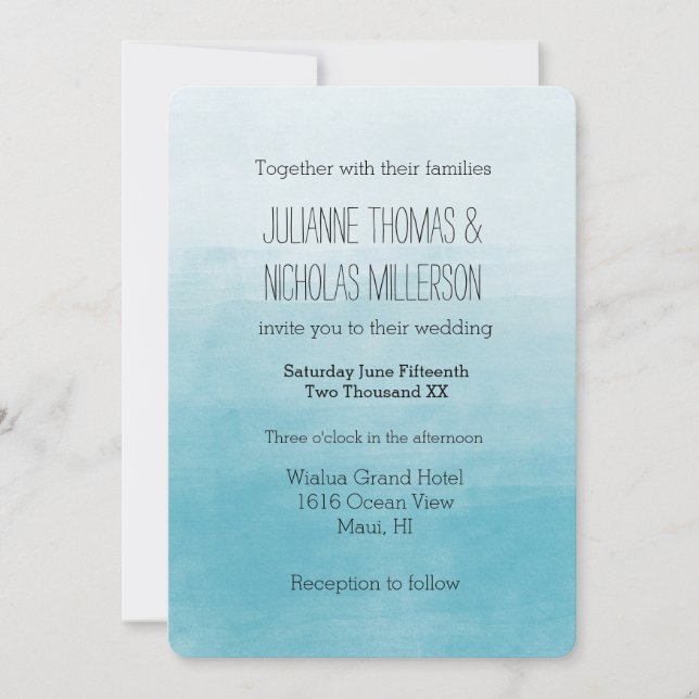 Invitation Aqua Bliss Aquarelle Ombre Mariage (Devant)