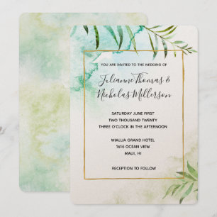 Invitation Aqua Bliss Feuille Watercolor Wedding Invite