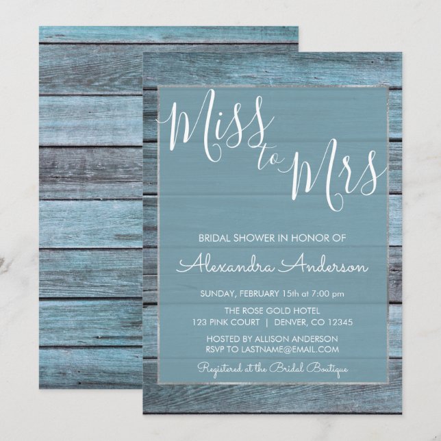 Invitation Aqua Blue Beach House Mlle à Mme Fête des mariées (Devant / Derrière)
