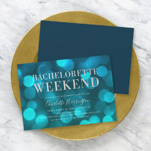 Invitation Aqua Blue Bokeh Lights Bachelorette Week-end