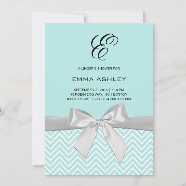 Invitation Aqua Blue Chevron Lingerie Douche (Devant)