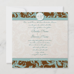 Invitation Aqua Blue Damask sur Brown Christine Mariage