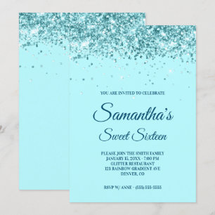 Invitation Aqua Blue et Sweet sixteen de Parties scintillant 