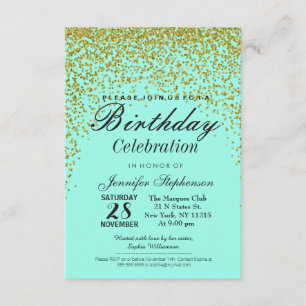 Invitation Aqua Blue Gold Parties scintillant Confetti fête d