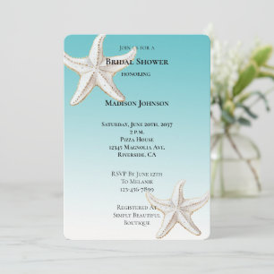 Invitation Aqua Blue Gold White Starfish Beach Fête des marié