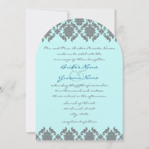 Invitation Aqua Blue Grey Mariage damassé