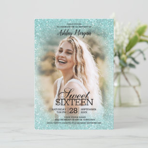 Invitation Aqua Blue Parties scintillant Modèle photo Sweet 1