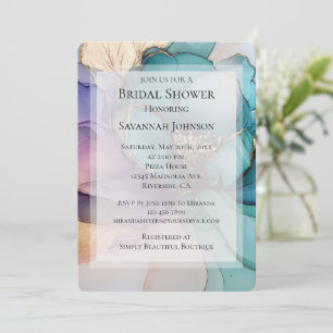 Invitation Aqua Blue Purple Gold Fête des mariées Florale II