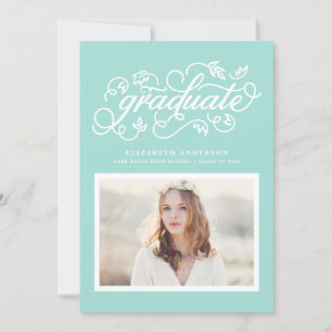 Invitation Aqua Blue Rustic Calligraphie Photo Graduation