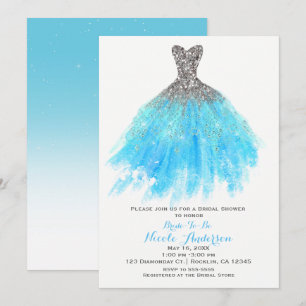 Invitation Aqua Blue Silver Parties scintillant Glam Fête des