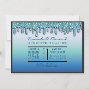 Invitation Aqua Blue Sparkle Drippy Drip Wedp Party