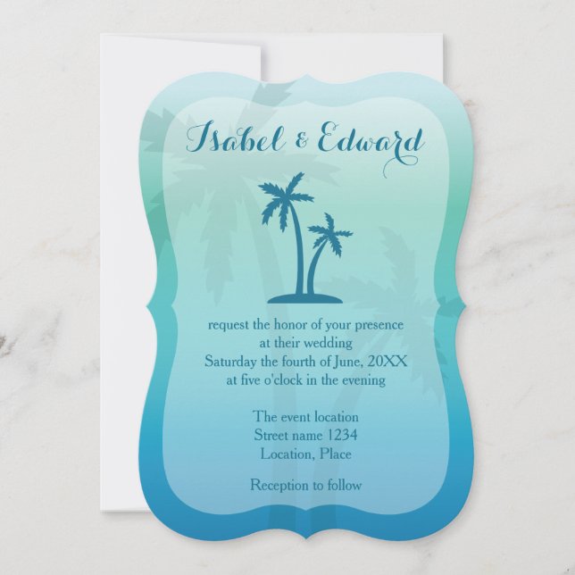 Invitation Aqua Blue Tropical Palm Tree Mariage (Devant)