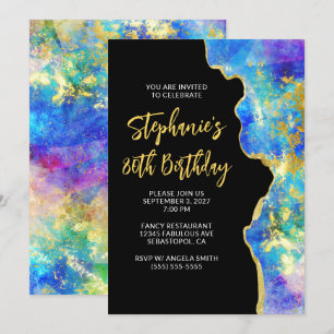 Invitation Aqua Blue violet feu Opal Gold Glam 80e anniversai