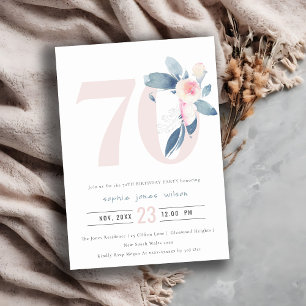 INVITATION AQUA DOUX BLEU BLEU FLORAL 70E TOUT ÂGE ANNIVERSAI