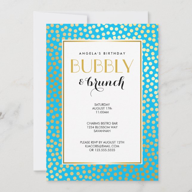 Invitation Aqua et Gold des Pois Confetti modernes (Devant)