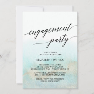 Invitation Aqua et Gold Watercolor Beach