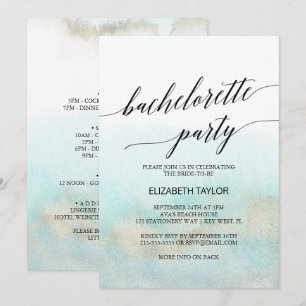 Invitation Aqua et Gold Watercolor Beach Bachelorette