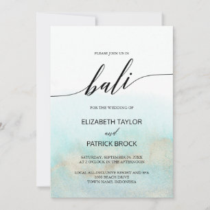Invitation Aqua et Gold Watercolor Beach Bali Mariage