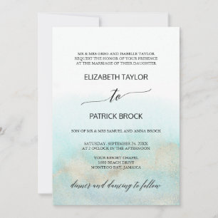 Invitation Aqua et Gold Watercolor Beach Mariage officiel