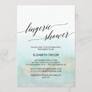 Invitation Aqua et Gold Watercolor Plage Lingerie Douche
