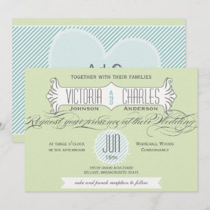 Invitation Aqua et Green Vintage Mariage de typographie moder