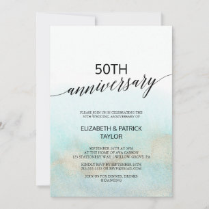 Invitation Aqua et Or Aquarelle Anniversaire de Mariage sur l
