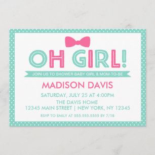 Invitation Aqua et Pink Polka Dot Oh Baby shower fille