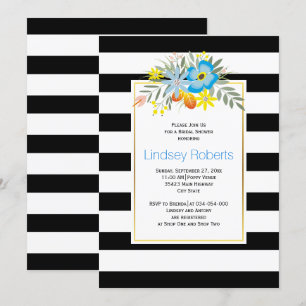 Invitation Aqua fleurs et rayures mariage douche nuptiale
