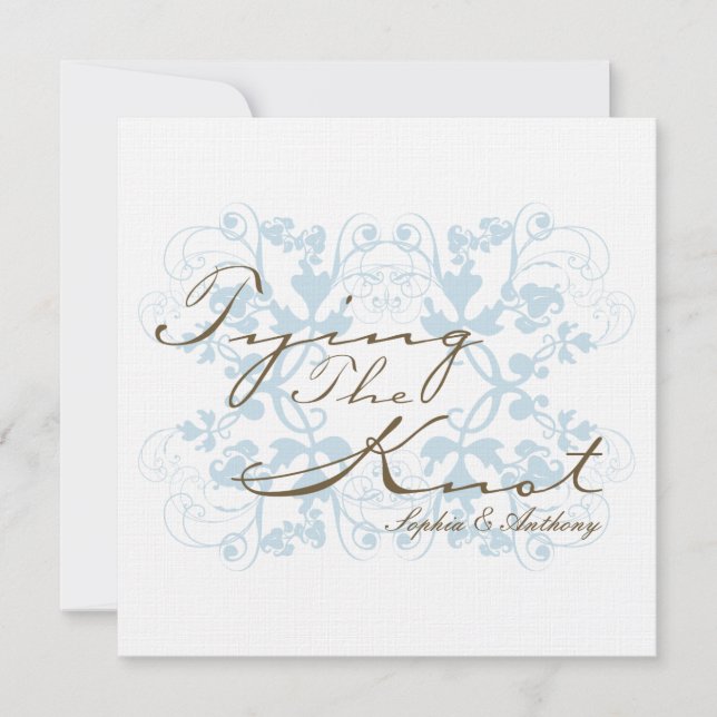 Invitation Aqua Floral Flourish Tying The Knot Wedding Invita (Devant)