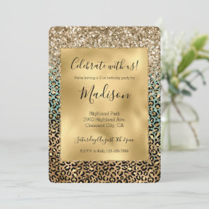 Invitation Aqua Glitz Or Imprimé Léopard Pailleté